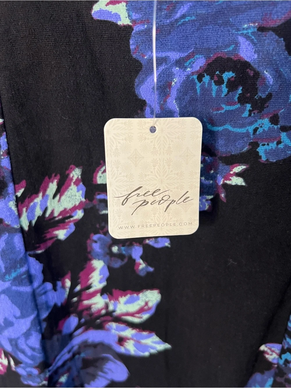 Free People Black Dress with Blue & Purple Floral